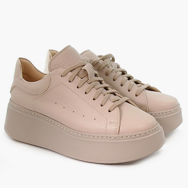 Beżowe Sneakersy Laura Piacci Skórzane 1593 - obrazek 2