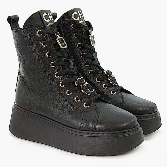 Czarne Sneakersy Skórzane CheBello 4294 z Odpinaną Ozdobą