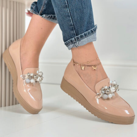 Beżowe Lakierowane Buty Potocki 12019