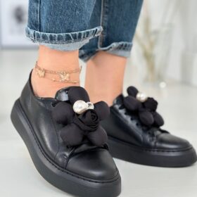 Czarne Sneakersy z Odpinaną Ozdobą CheBello Skórzane 4361