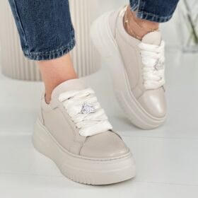 Beżowe Sneakersy CheBello Skórzane 4410