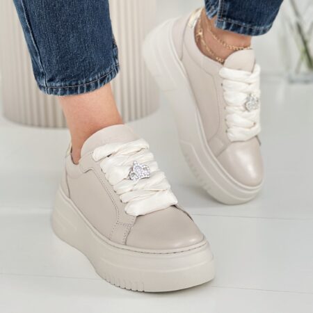 Beżowe Sneakersy CheBello Skórzane 4410