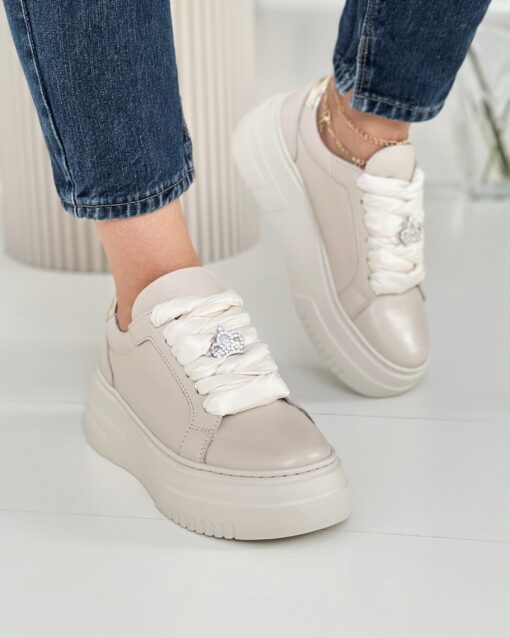 Beżowe Sneakersy CheBello Skórzane 4410