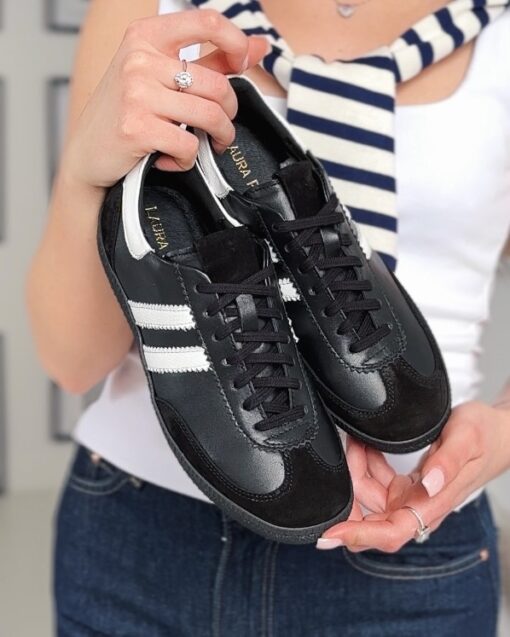 Czarne Sneakersy Damskie Laura Piacci Skórzane