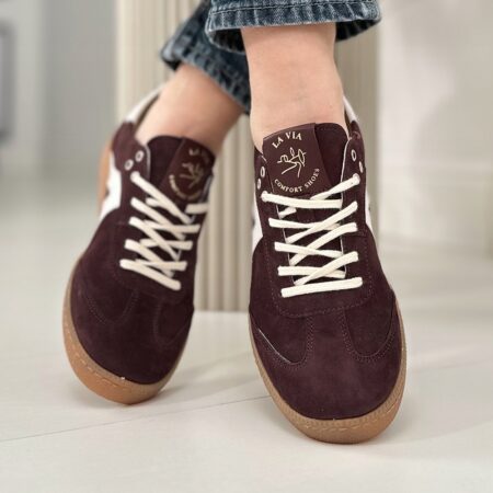 Buty Bordowe Damskie Skórzane La Via