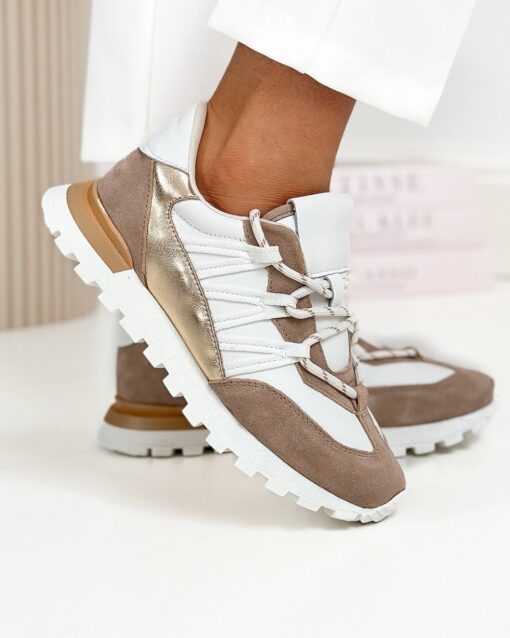 Bok buta – artiker buty sneakersy 56C1738 z widocznym złotym panelem i białą podeszwą – artiker buty sneakersy